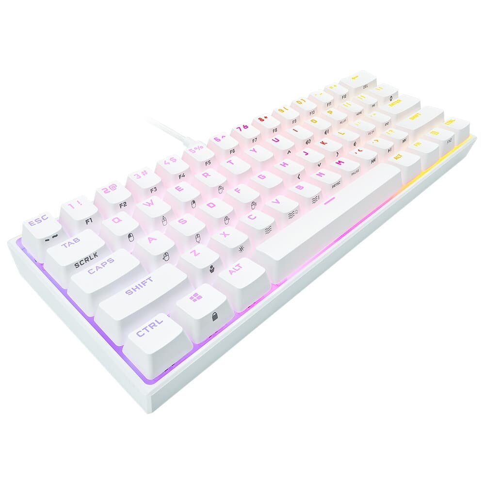 Teclado Gamer Mecânico CORSAIR K65 RGB MINI 8000hz, LED RGB, 60%, Teclas CHERRY MX SPEED, USB 3.0, Branco - CH-9194114-NA