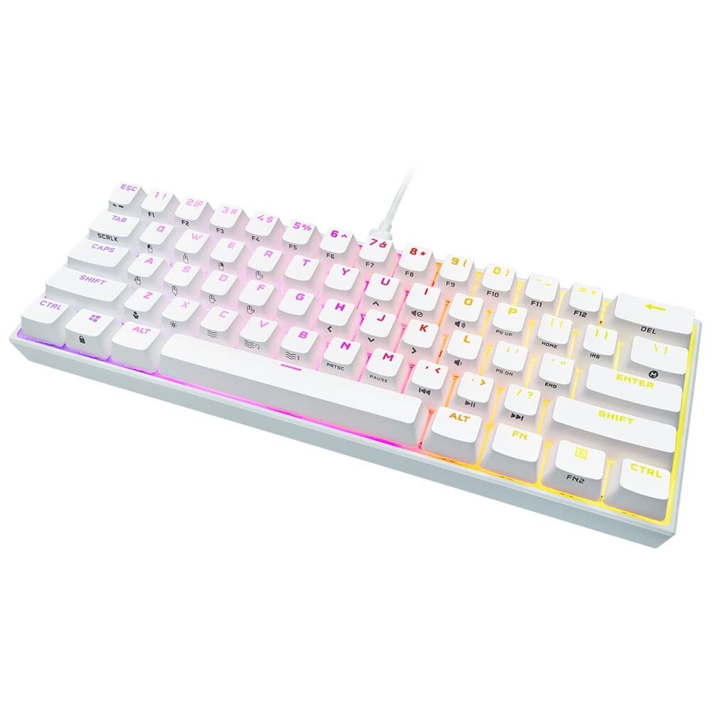 Teclado Gamer Mecânico CORSAIR K65 RGB MINI 8000hz, LED RGB, 60%, Teclas CHERRY MX SPEED, USB 3.0, Branco - CH-9194114-NA