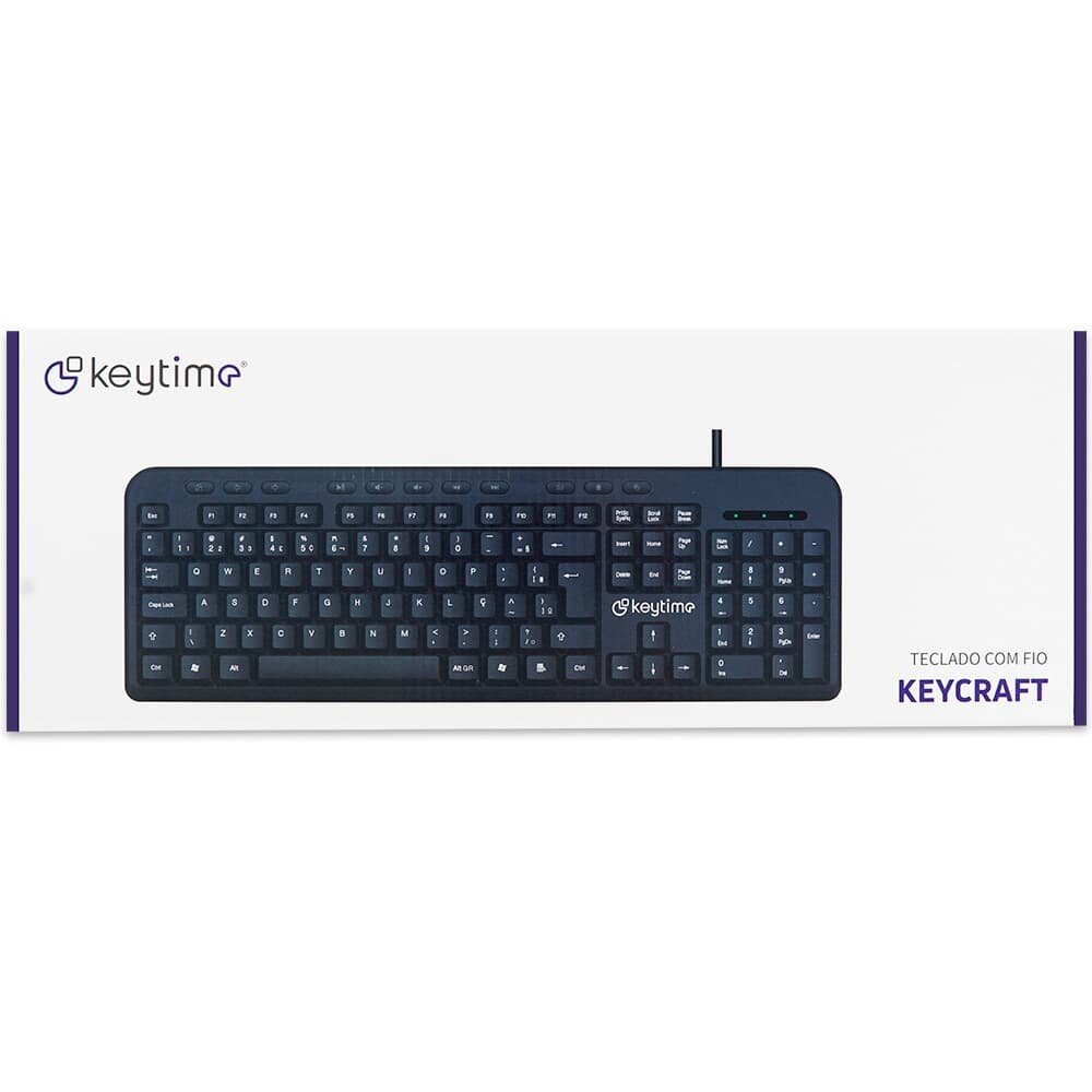 Teclado Keytime Keycraft, USB 2.0, Teclas Multimídia, Full Size, ABNT2, Preto - KYT00010