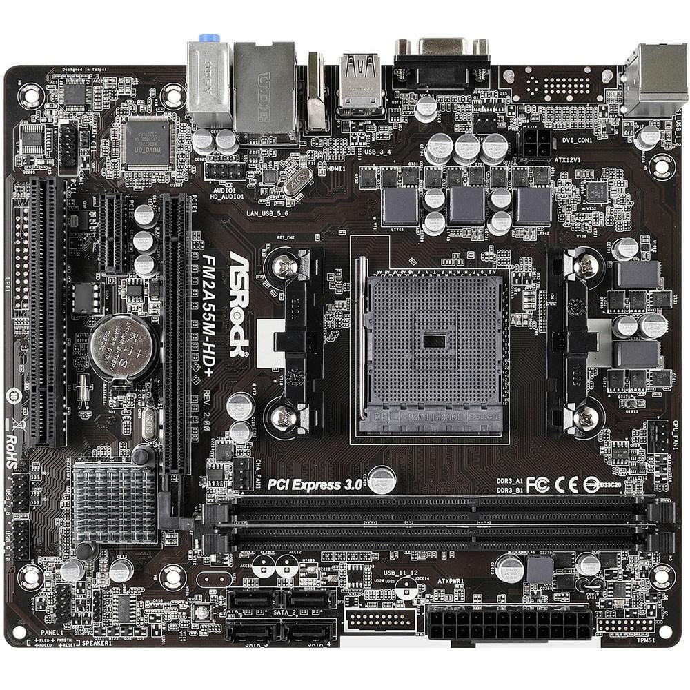 Placa-Mãe ASRock p/ AMD FM2+ mATX FM2A55M-HD+ R2.0 DDR3 Placa-Mãe ASRock p/ AMD FM2+ mATX FM2A55M-HD+ R2.0 DDR3