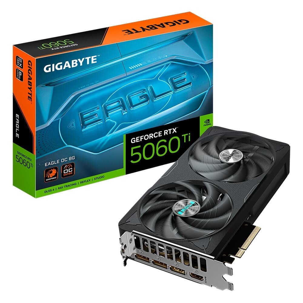Placa de Vídeo Gigabyte RTX 5060 Ti EAGLE OC 8G NVIDIA GeForce, 8GB GDDR7, 128bits, DLSS, Ray Tracing – GV-N506TEAGLE OC-8GD