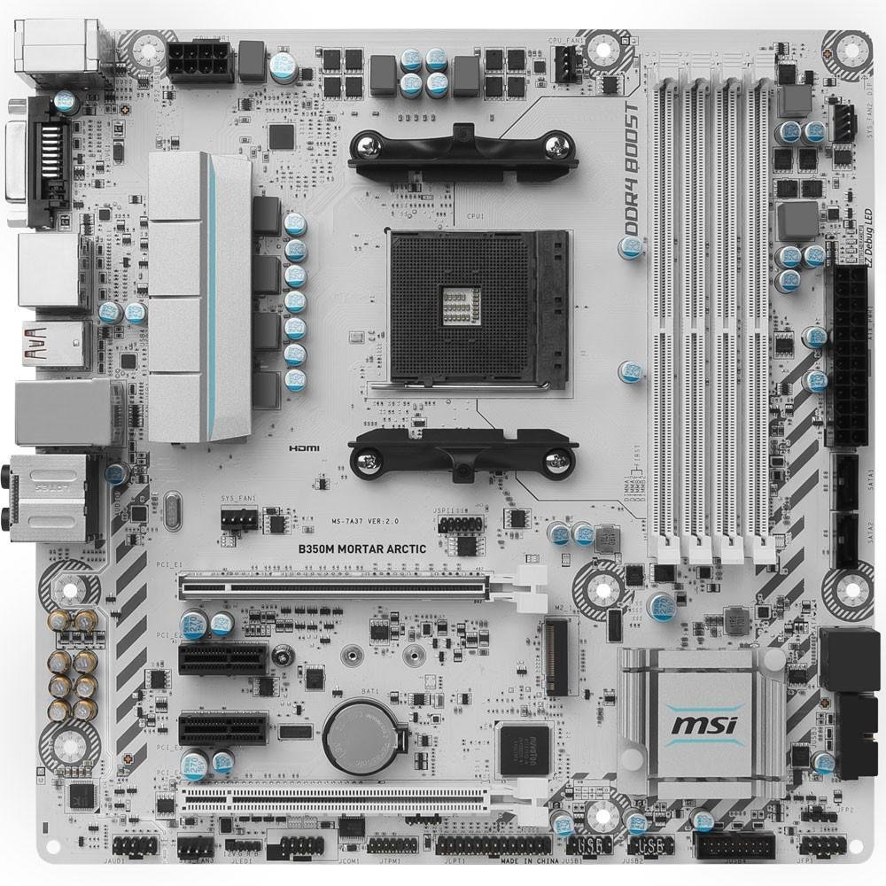 Placa-Mãe MSI p/ AMD AM4 mATX B350M MORTAR ARCTIC DDR4