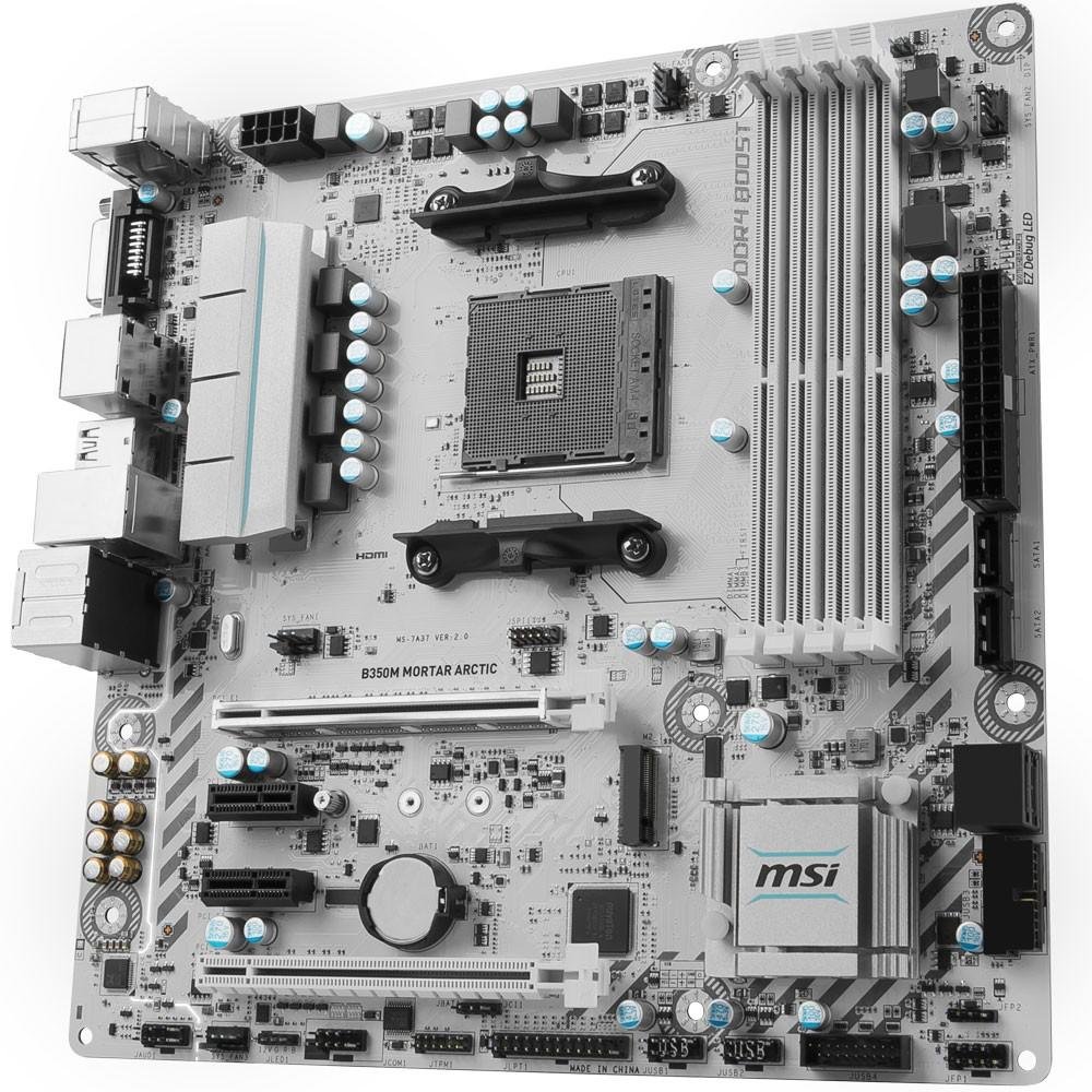 Placa-Mãe MSI p/ AMD AM4 mATX B350M MORTAR ARCTIC DDR4