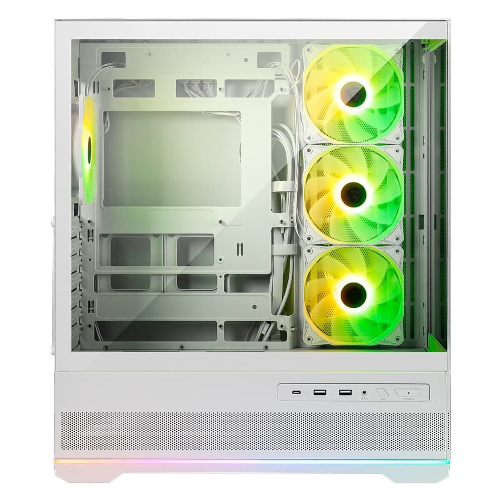 Gabinete Gamer MSI MAG Pano 110R PZ White, Mid Tower, Lateral em Vidro, 4x FANs ARGB, M-ATX, Branco - PANO110RPZWHT