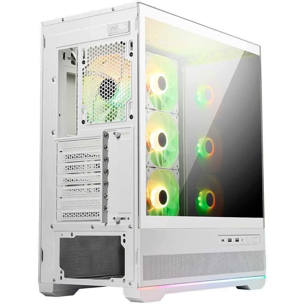 Gabinete Gamer MSI MAG Pano 110R PZ White, Mid Tower, Lateral em Vidro, 4x FANs ARGB, M-ATX, Branco - PANO110RPZWHT