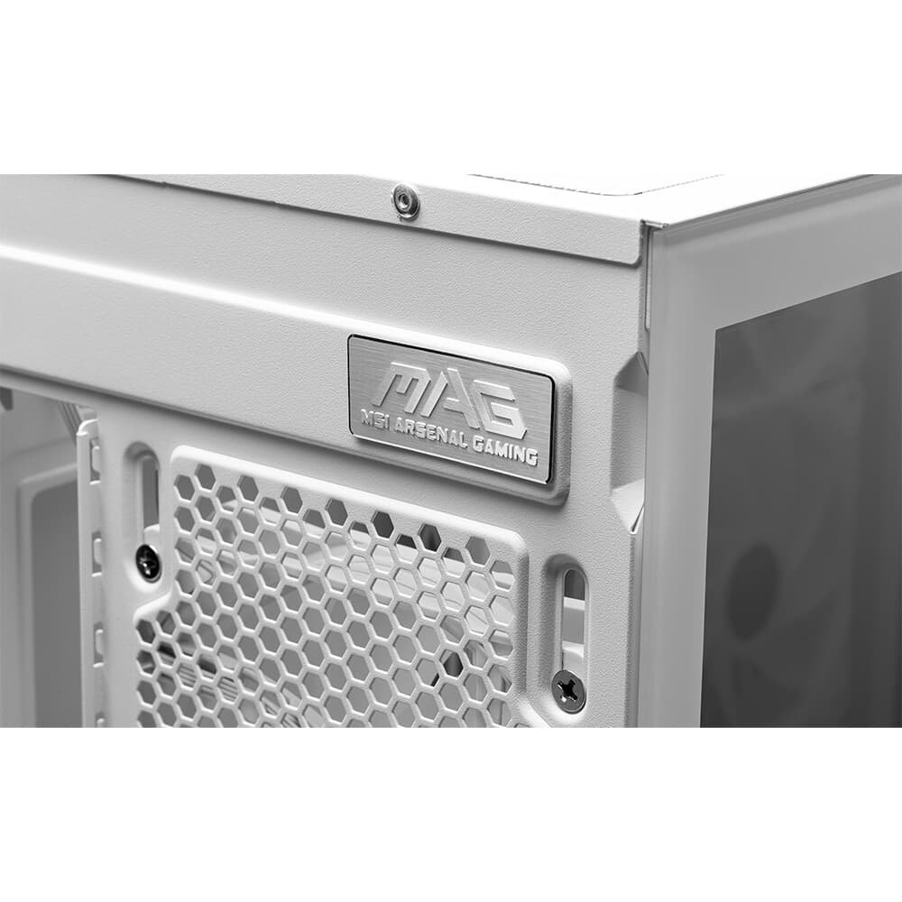 Gabinete Gamer MSI MAG Pano 110R PZ White, Mid Tower, Lateral em Vidro, 4x FANs ARGB, M-ATX, Branco - PANO110RPZWHT