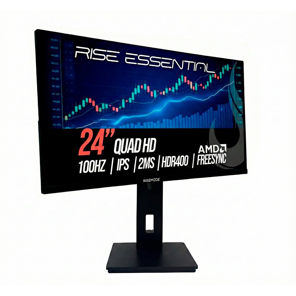 Monitor Gamer Rise Mode Essential 24", QHD, 100Hz, 2ms, IPS, FreeSync, HDR 400, HDMI e DP, Altura Ajustável, Preto - RM-MOGL-24F1002K-B