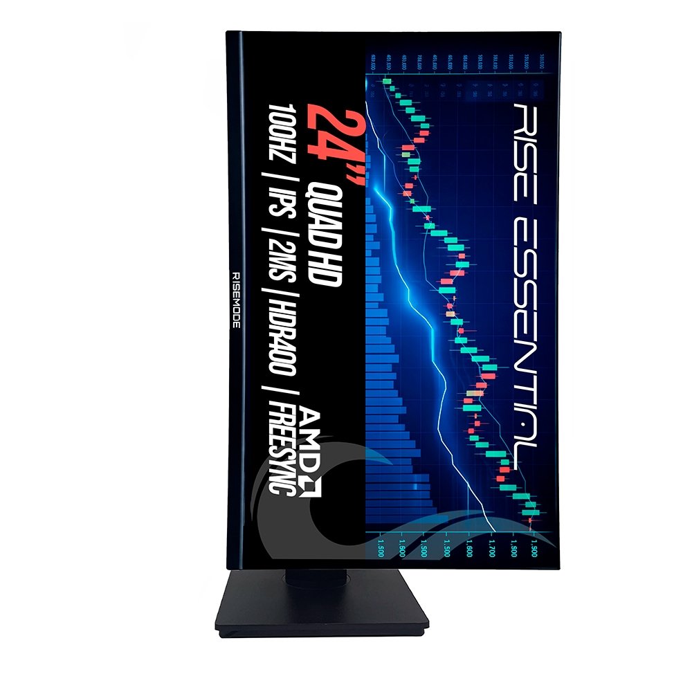 Monitor Gamer Rise Mode Essential 24", QHD, 100Hz, 2ms, IPS, FreeSync, HDR 400, HDMI e DP, Altura Ajustável, Preto - RM-MOGL-24F1002K-B