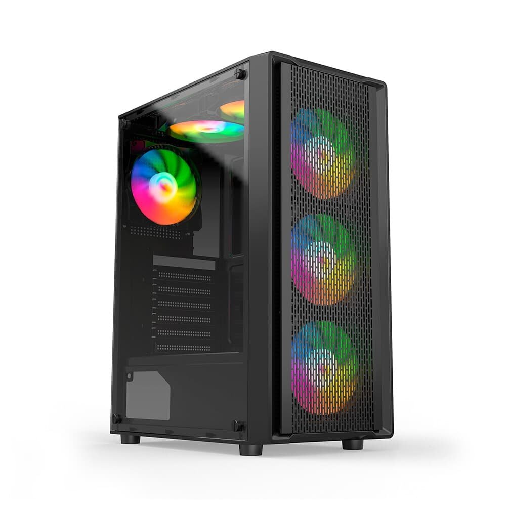 Gabinete Liketec Hurricane, Frontal Mesh, Mid Tower, Lateral em Vidro, 3x Fan Rainbow – LC-AT-HURRICANE-3FR Gabinete Liketec Hurricane, Frontal Mesh, Mid Tower, Lateral em Vidro, 3x Fan Rainbow – LC-AT-HURRICANE-3FR