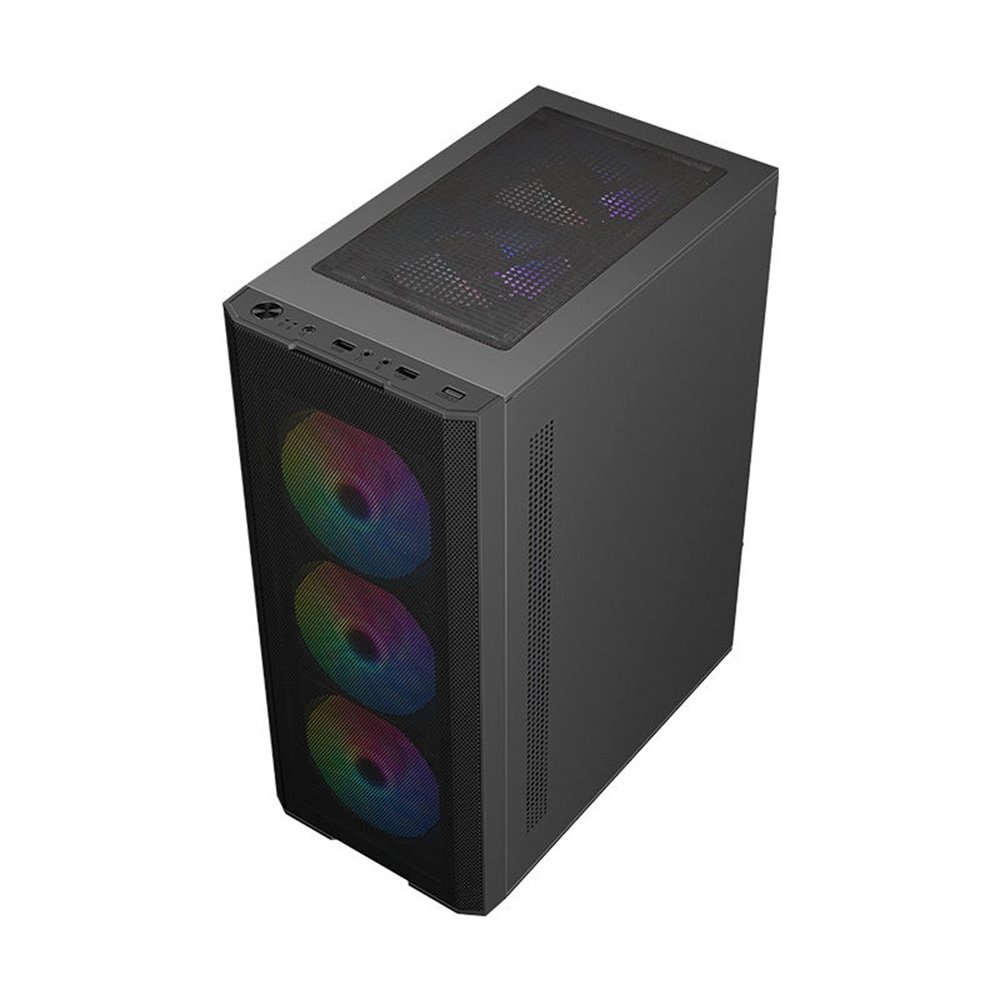 Gabinete Gamer Liketec Hurricane, Mid Tower, ATX, Frontal Mesh, Lateral em Vidro Temperado, 3x Fan, Preto- LC-AT-HURRICANE-3FR