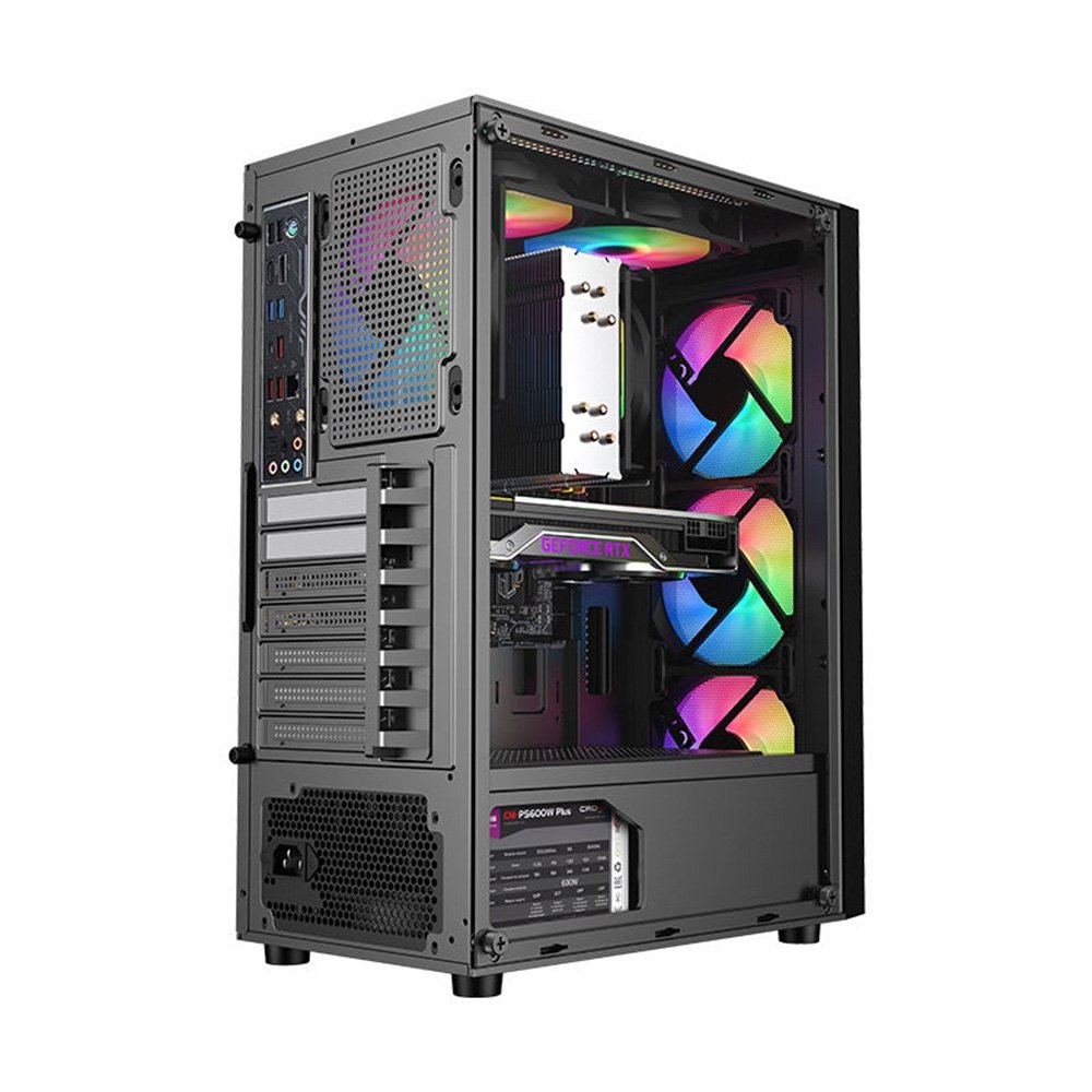 Gabinete Gamer Liketec Hurricane, Mid Tower, ATX, Frontal Mesh, Lateral em Vidro Temperado, 3x Fan, Preto- LC-AT-HURRICANE-3FR