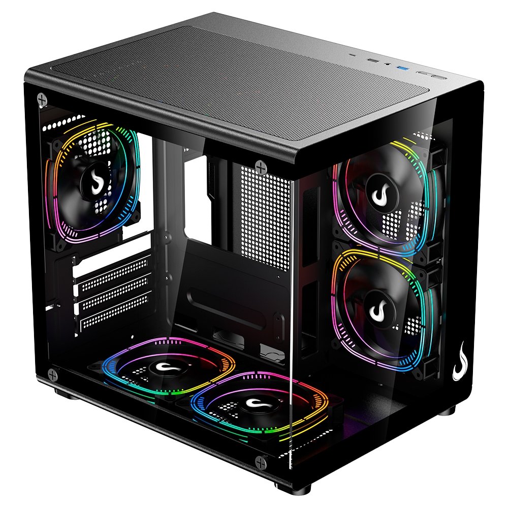 Gabinete Gamer Rise Mode Galaxy Glass X Mini, M-ATX, Lateral e Frontal em Vidro Temperado, Preto - RM-GA-GGXN-FB