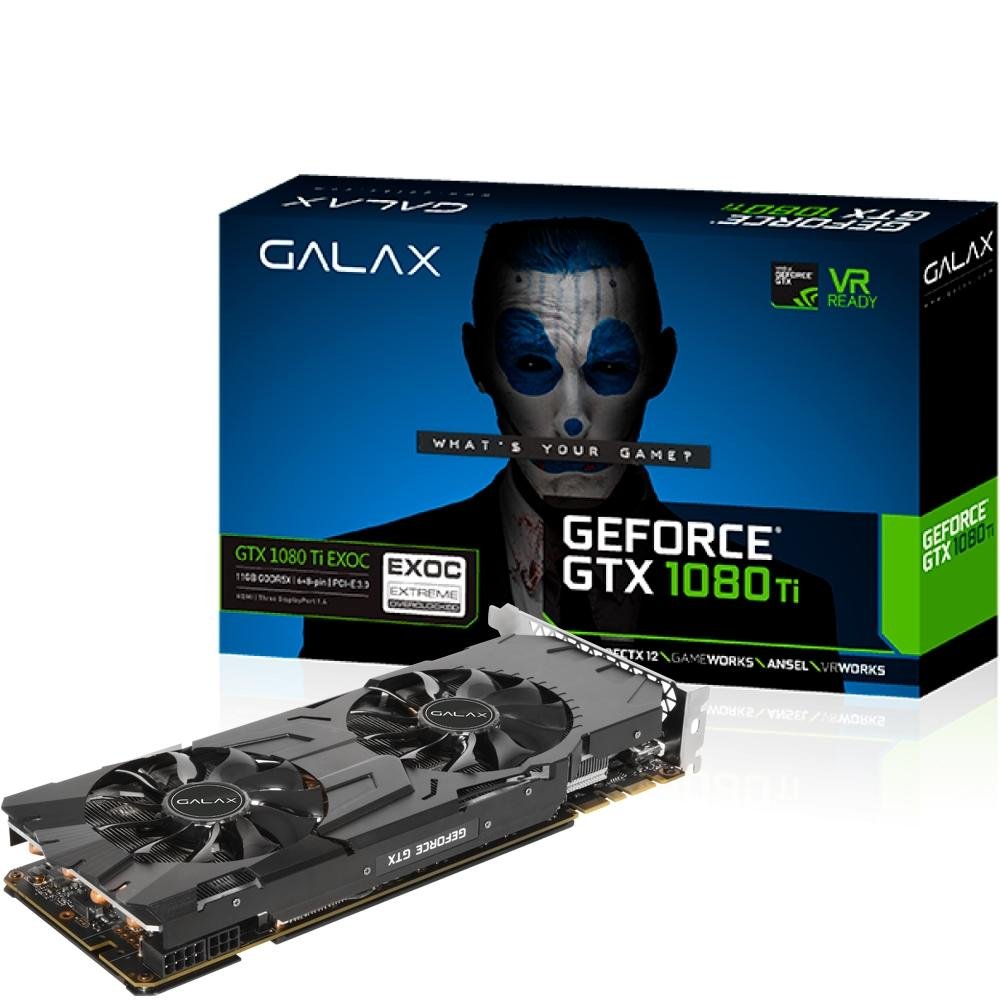Placa de Video VGA NVIDIA Galax GEFORCE GTX 1080 Ti 11GB, DDR5, 352Bit, 11010Mhz 80IUJBMDP0EC Placa de Video VGA NVIDIA Galax GEFORCE GTX 1080 Ti 11GB, DDR5, 352Bit, 11010Mhz 80IUJBMDP0EC