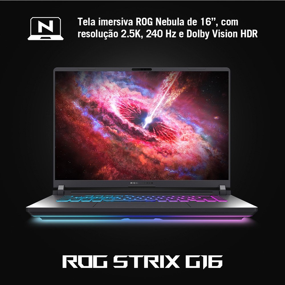 Notebook Gamer ASUS ROG Strix G16, Intel Core i9 14900HX, RTX5060, 16GB, 512 SSD, W11 Home, 16" FHD 240Hz, Cinza Eclipse - G615JMR-S5001W