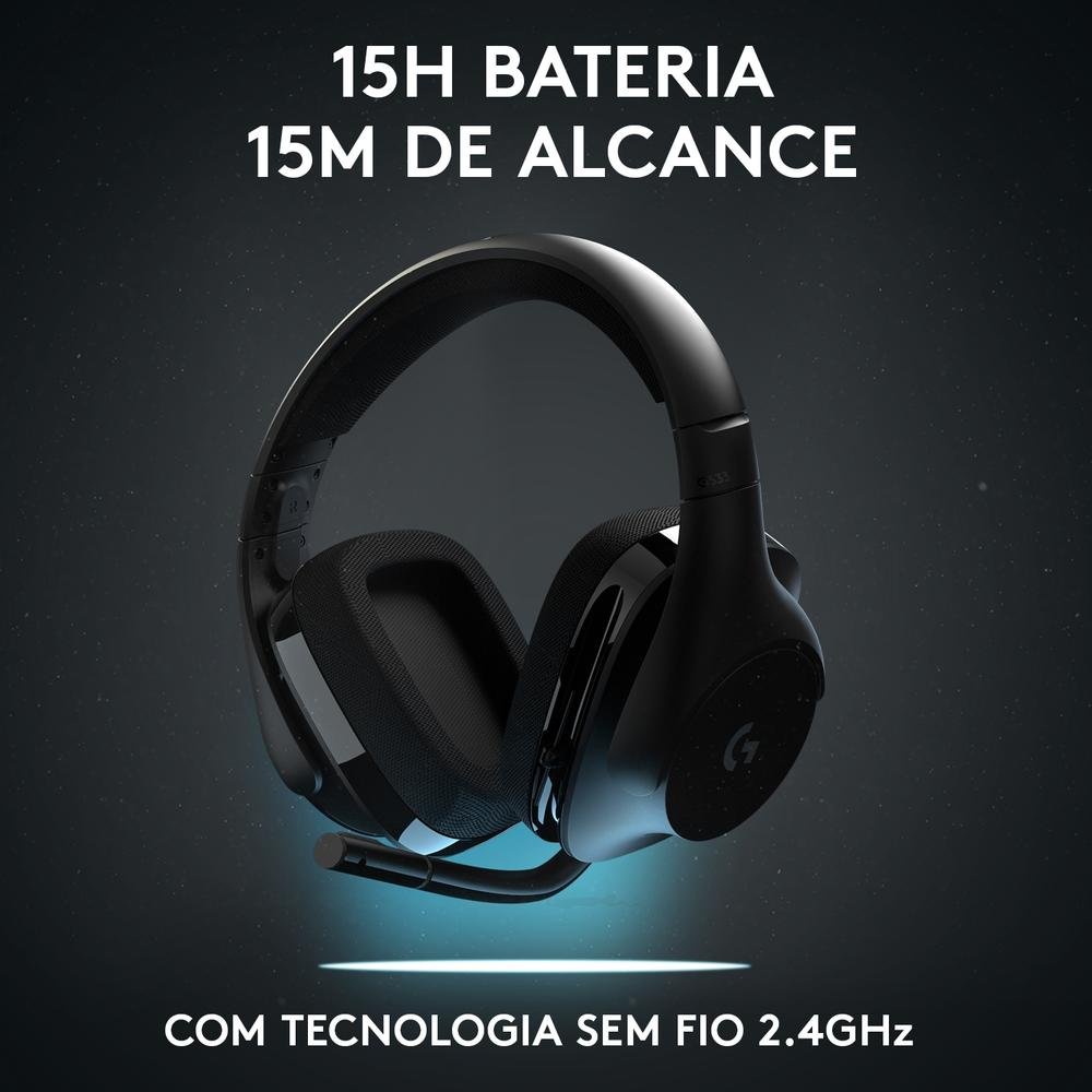 Headset Gamer Sem Fio Logitech G533 7.1 Dolby Surround com Drivers de Áudio Pro-G e Bateria Recarregável - 981-000633 Headset Gamer Sem Fio Logitech G533 7.1 Dolby Surround com Drivers de Áudio Pro-G e Bateria Recarregável - 981-000633