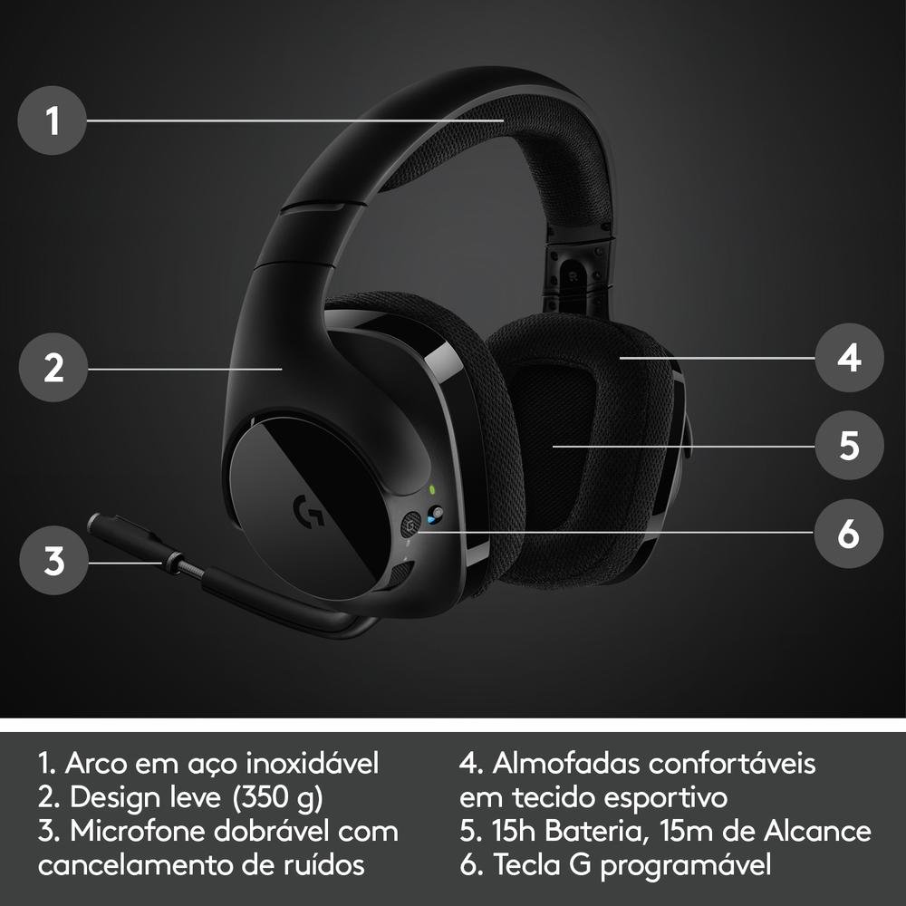 Headset Gamer Sem Fio Logitech G533 7.1 Dolby Surround com Drivers de Áudio Pro-G e Bateria Recarregável - 981-000633 Headset Gamer Sem Fio Logitech G533 7.1 Dolby Surround com Drivers de Áudio Pro-G e Bateria Recarregável - 981-000633