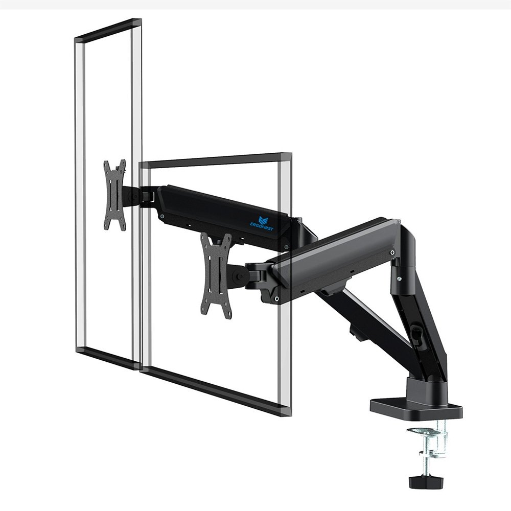 Suporte de Mesa Articulado para 2 Monitores de 17" a 32" Ergofirst, Ajuste com Pistão a Gás, Preto - G16-C024