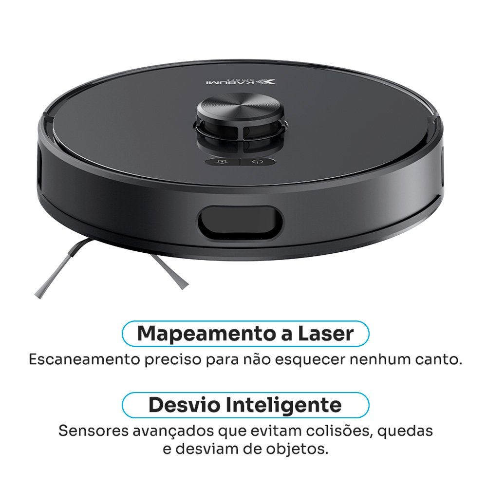 Robô Aspirador de Pó e Passa Pano KABUM! smart K1000, Mapeamento, MOP rotativo, até 7000PA, APP, Alexa/Google, Bivolt, Preto - KSAR1000PT