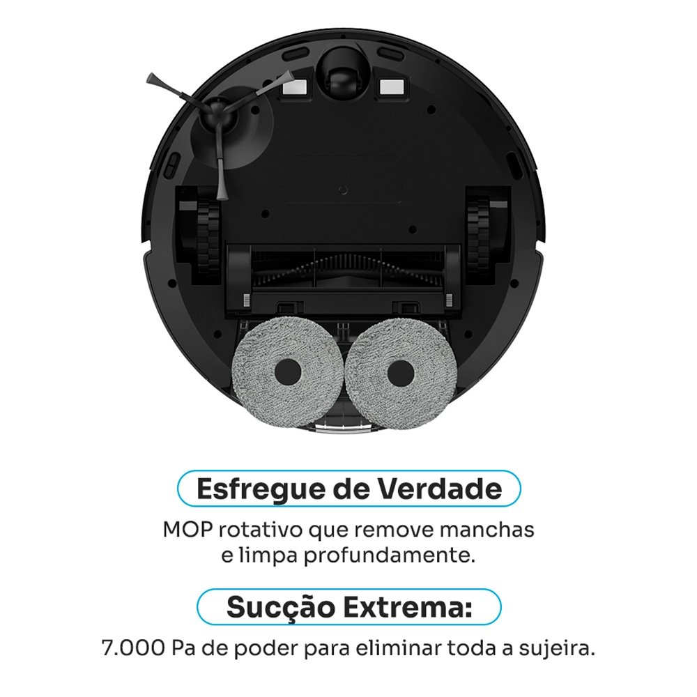 Robô Aspirador de Pó e Passa Pano KABUM! smart K1000, Mapeamento, MOP rotativo, até 7000PA, APP, Alexa/Google, Bivolt, Preto - KSAR1000PT