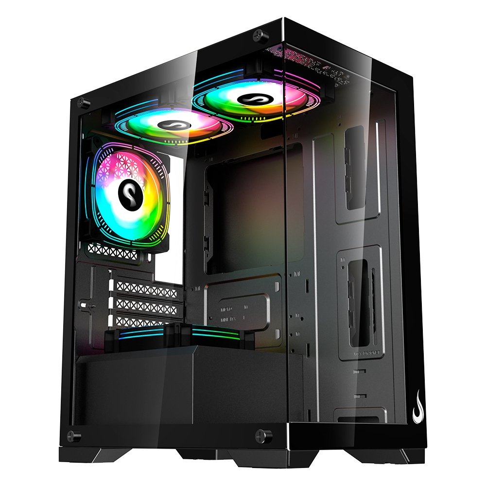 Gabinete Gamer Rise Mode Crystal Glass 01, Mid Tower, Lateral e Frontal em vidro, Preto - RM-CA-CY-01-FB Gabinete Gamer Rise Mode Crystal Glass 01, Mid Tower, Lateral e Frontal em vidro, Preto - RM-CA-CY-01-FB