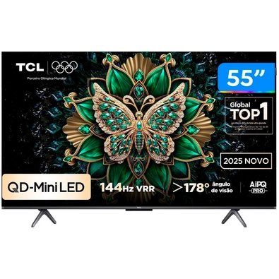 Smart TV 55" TCL 4K UHD MiniLED 55C6K 120Hz Google TV AiPQ Google Assistente 4 HDMI 2 USB