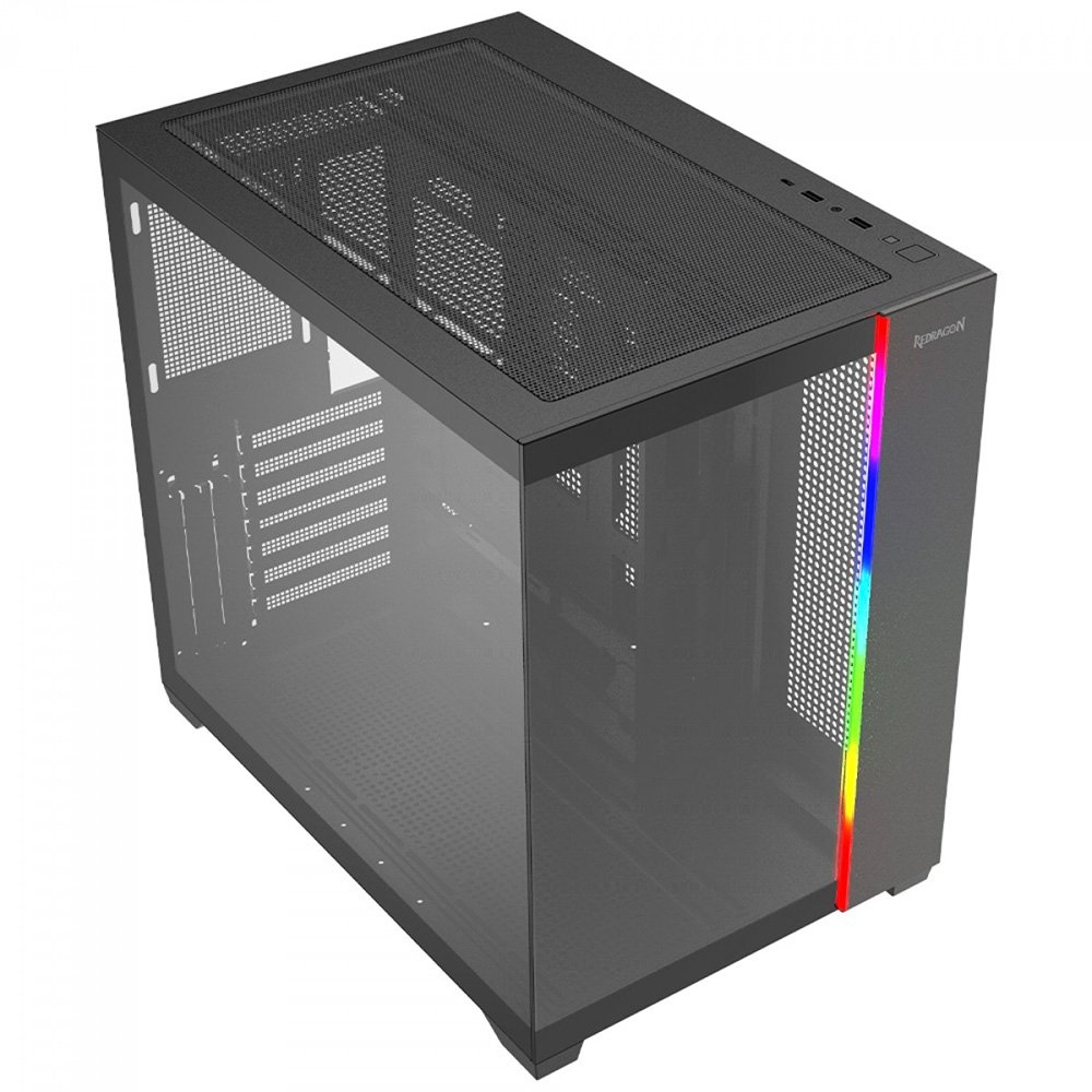 Gabinete Gamer Redragon Tesseract, Mid Tower, ATX, ARGB Lateral em Vidro, Sem FANs, Preto - CA-614B Gabinete Gamer Redragon Tesseract, Mid Tower, ATX, ARGB Lateral em Vidro, Sem FANs, Preto - CA-614B