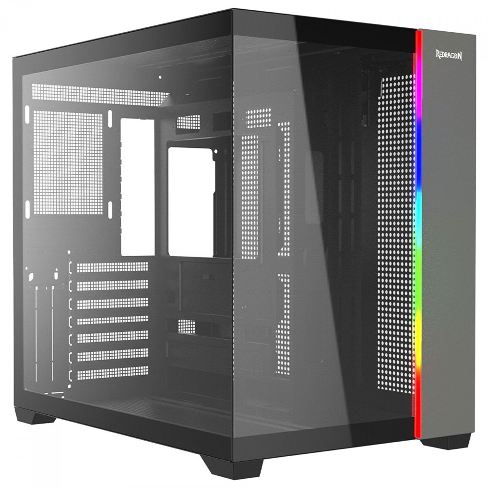 Gabinete Gamer Redragon Tesseract, Mid Tower, ATX, ARGB Lateral em Vidro, Sem FANs, Preto - CA-614B Gabinete Gamer Redragon Tesseract, Mid Tower, ATX, ARGB Lateral em Vidro, Sem FANs, Preto - CA-614B
