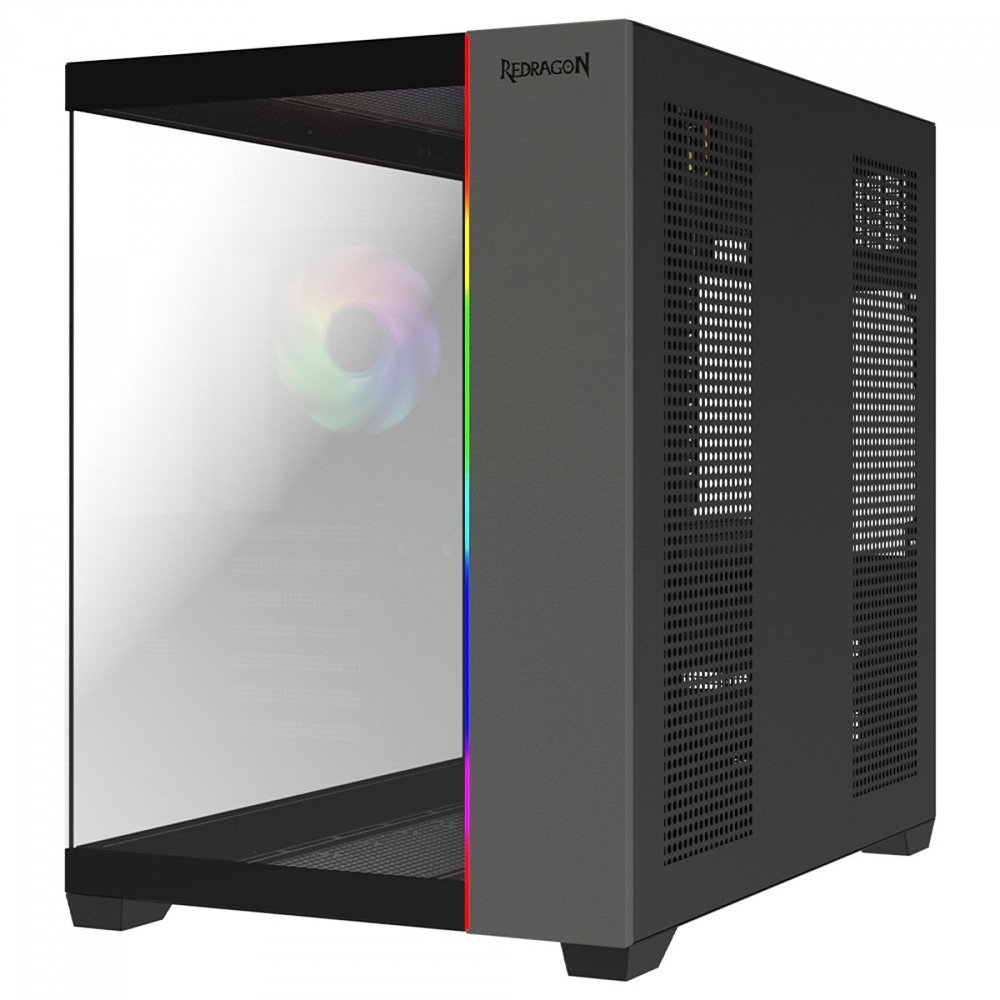 Gabinete Gamer Redragon Tesseract, Mid Tower, ATX, ARGB Lateral em Vidro, Sem FANs, Preto - CA-614B Gabinete Gamer Redragon Tesseract, Mid Tower, ATX, ARGB Lateral em Vidro, Sem FANs, Preto - CA-614B