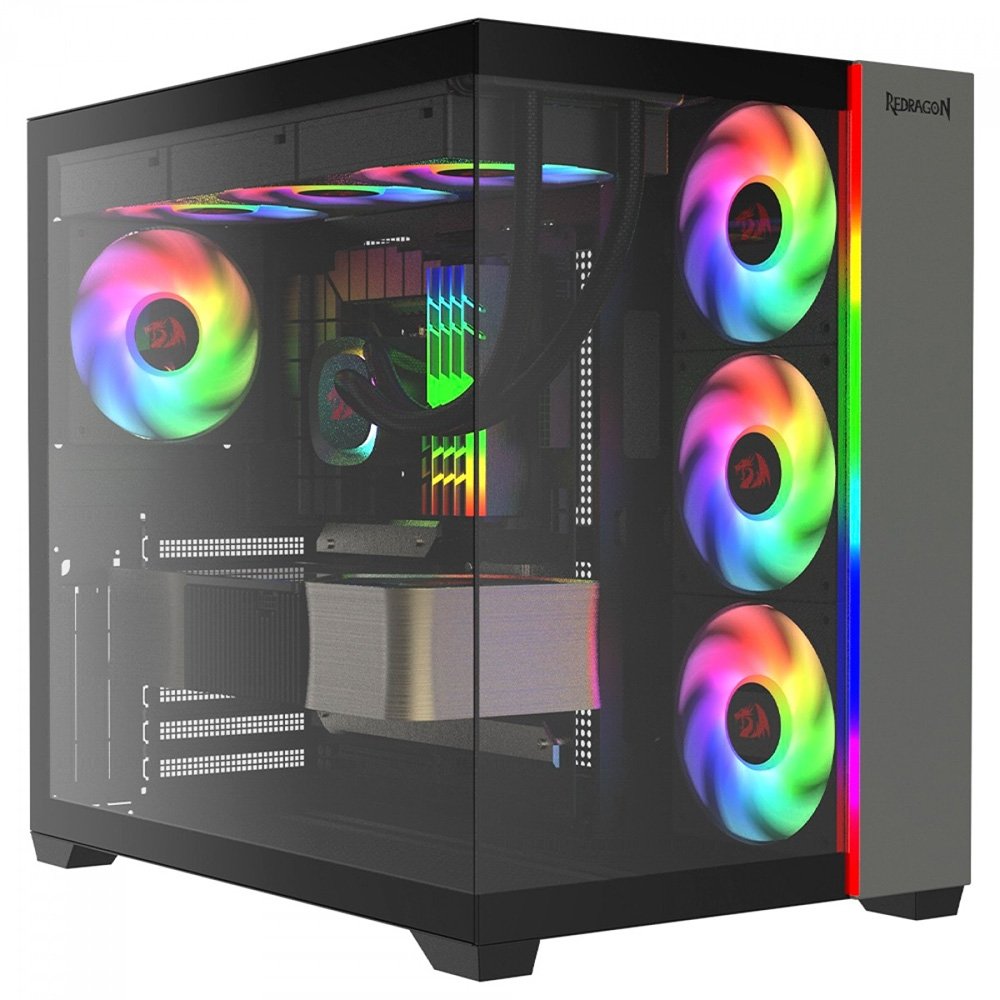 Gabinete Gamer Redragon Tesseract, Mid Tower, ATX, ARGB Lateral em Vidro, Sem FANs, Preto - CA-614B Gabinete Gamer Redragon Tesseract, Mid Tower, ATX, ARGB Lateral em Vidro, Sem FANs, Preto - CA-614B