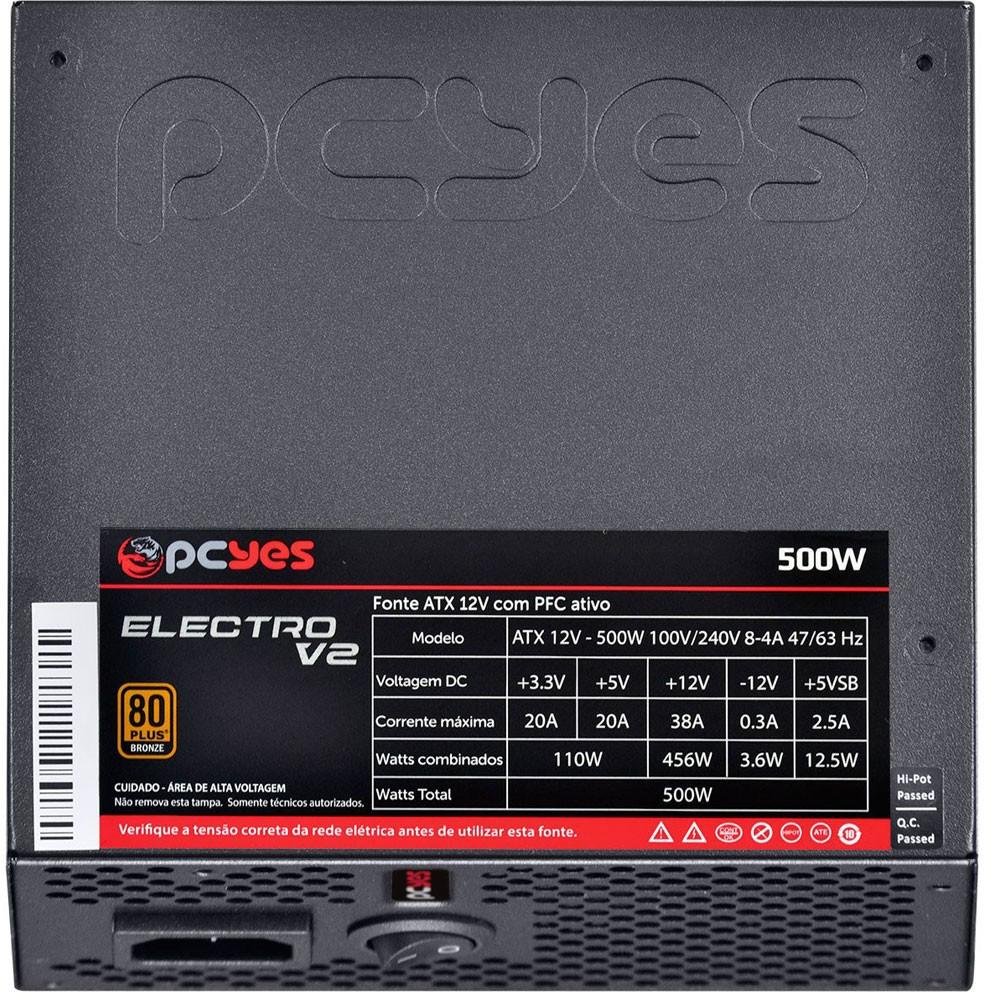 Fonte PcYes ATX 500W Real Electro V2 80 Plus Bronze - ELECV2PTO500W