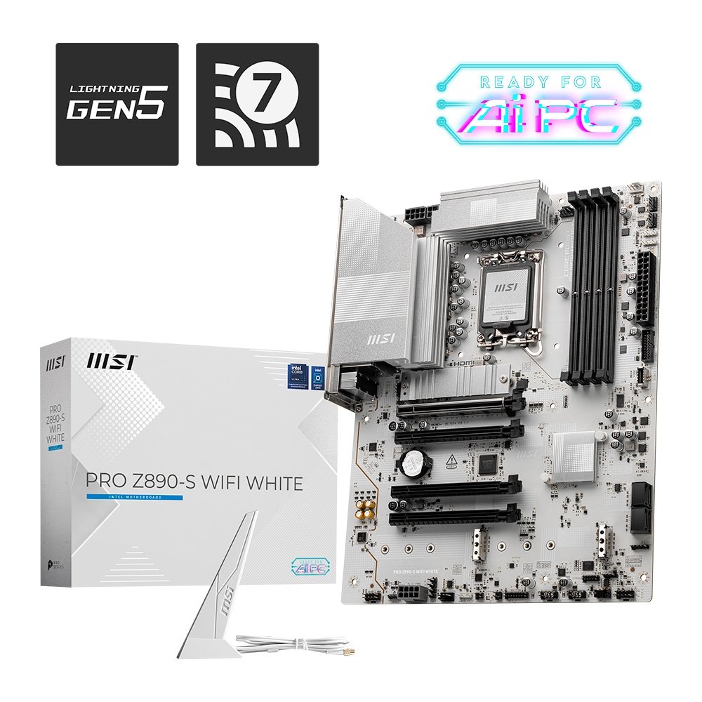 Placa-Mãe MSI PRO Z890-S WIFI, Intel, LGA 1851, ATX, DDR5, Wi-Fi, Branca - Z890SWHITEWIFI Placa-Mãe MSI PRO Z890-S WIFI, Intel, LGA 1851, ATX, DDR5, Wi-Fi, Branca - Z890SWHITEWIFI