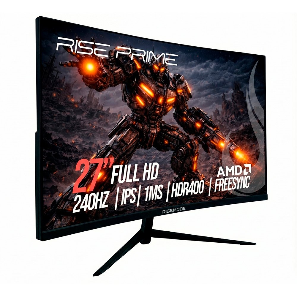Monitor Gamer Curvo Rise Mode Prime 27", Full HD, 240Hz, 1ms, VA, FreeSync, HDR 400 HDMI e DisplayPort, Preto - RM-MOG-27C240FH-B