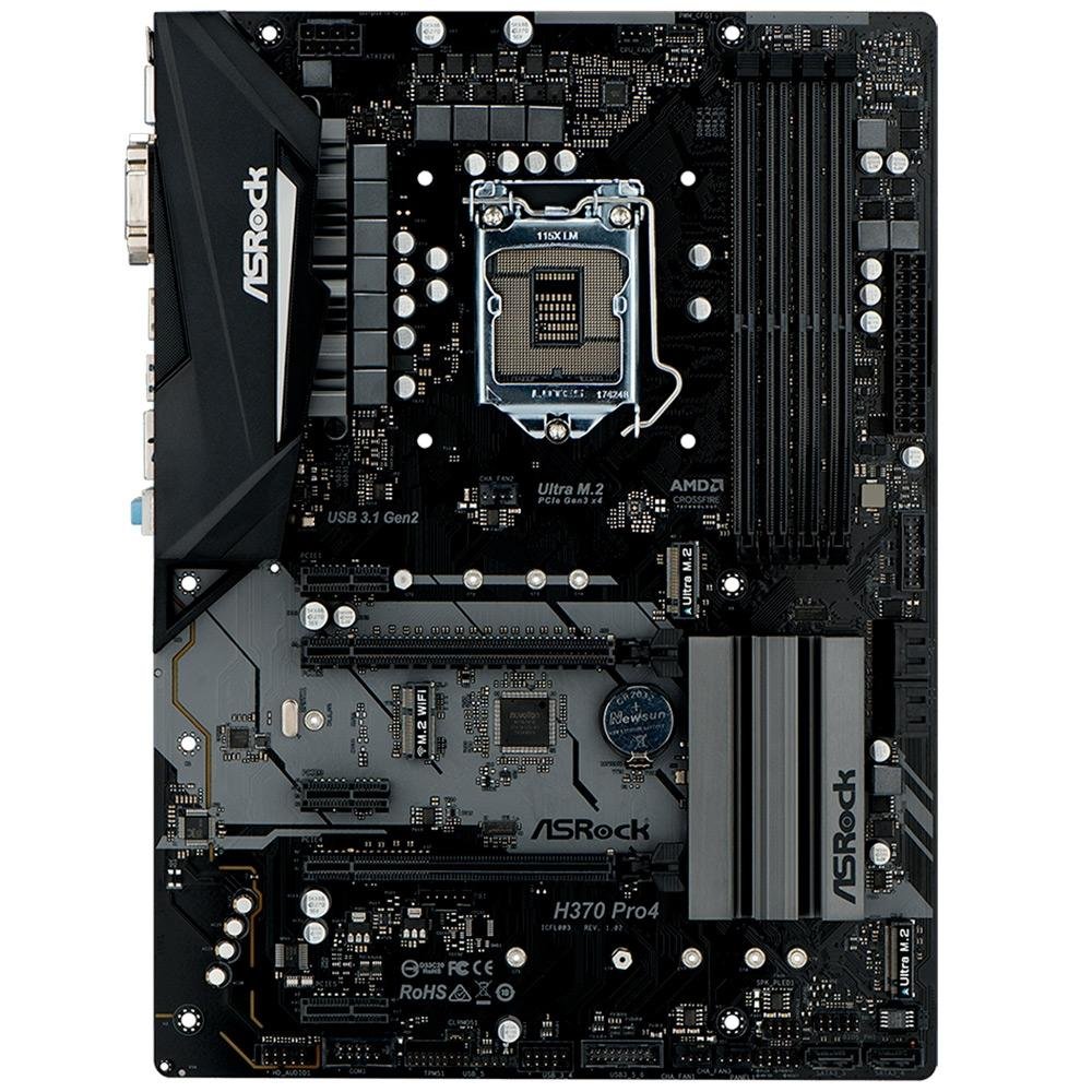 Core i7-8700 + ASRock H370 Pro4 I/Oパネル付 Placa Mãe ASRock H370 Pro4, Intel LGA 1151, ATX, DDR4 | KaBuM!