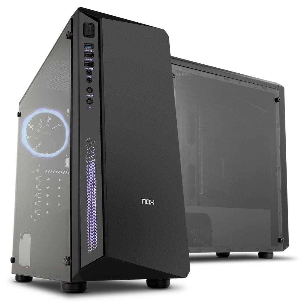 Gabinete NOX Infinity Atom, Mid Tower, Lateral em Vidro Temperado, 1 FAN RGB, USB 3.0, Preto - NXINFINTYATOM Gabinete NOX Infinity Atom, Mid Tower, Lateral em Vidro Temperado, 1 FAN RGB, USB 3.0, Preto - NXINFINTYATOM
