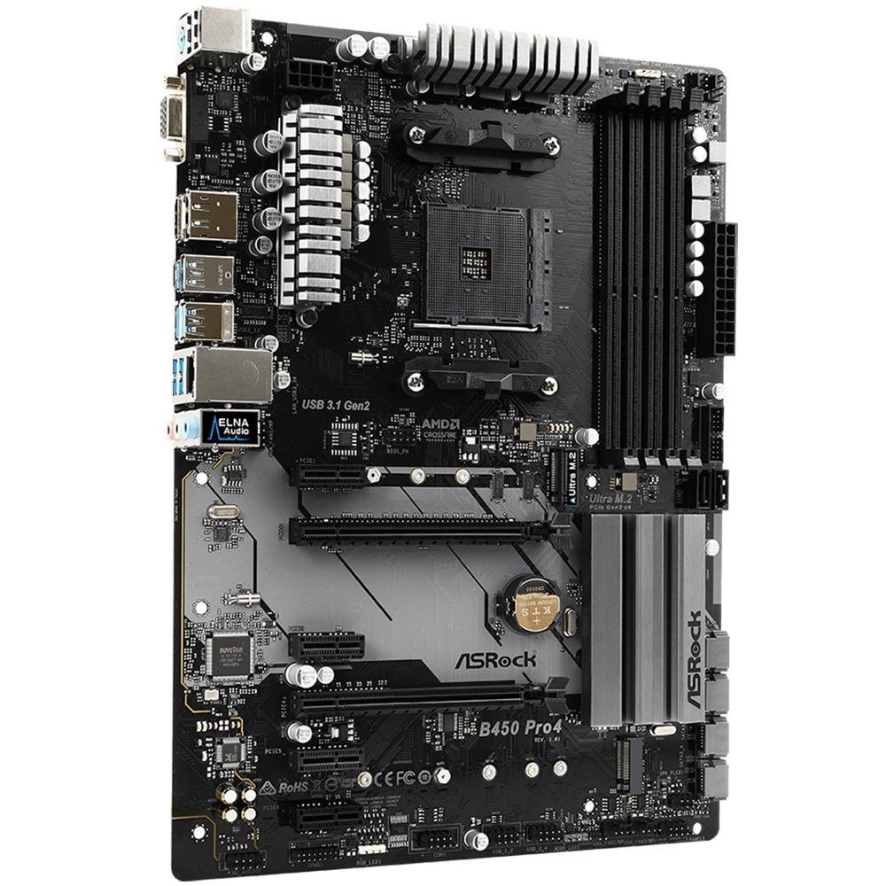 マザーボード ASRock B450 Pro4 AM4 Placa-Mãe ASRock para AMD AM4 ATX, DDR4 - B450 Pro4 | KaBuM!