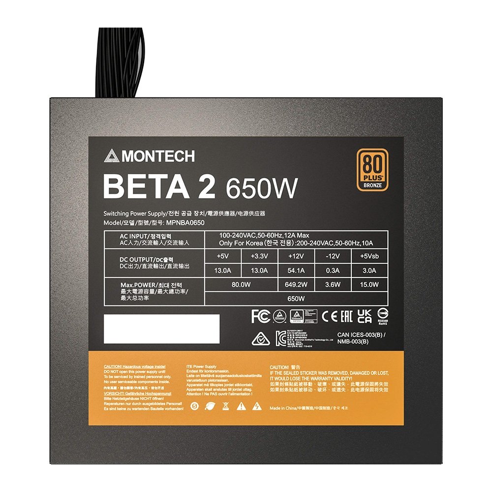 Fonte Montech Beta 2, 650W, 80 PLUS, Preto - BETA2650W Fonte Montech Beta 2, 650W, 80 PLUS, Preto - BETA2650W