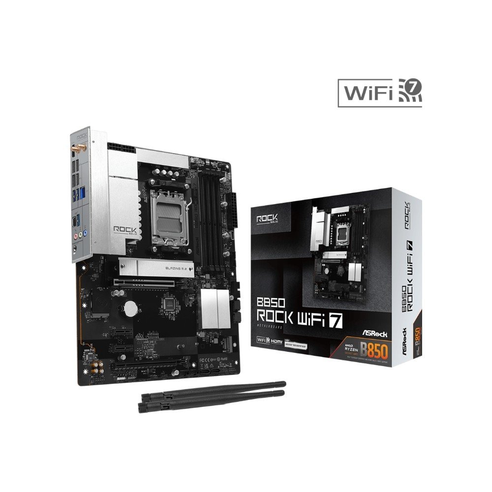 Placa-Mãe ASRock B850 Rock WiFi 7, AMD AM5, ATX, DDR5 - 90-MXBU20-A0UAYZ