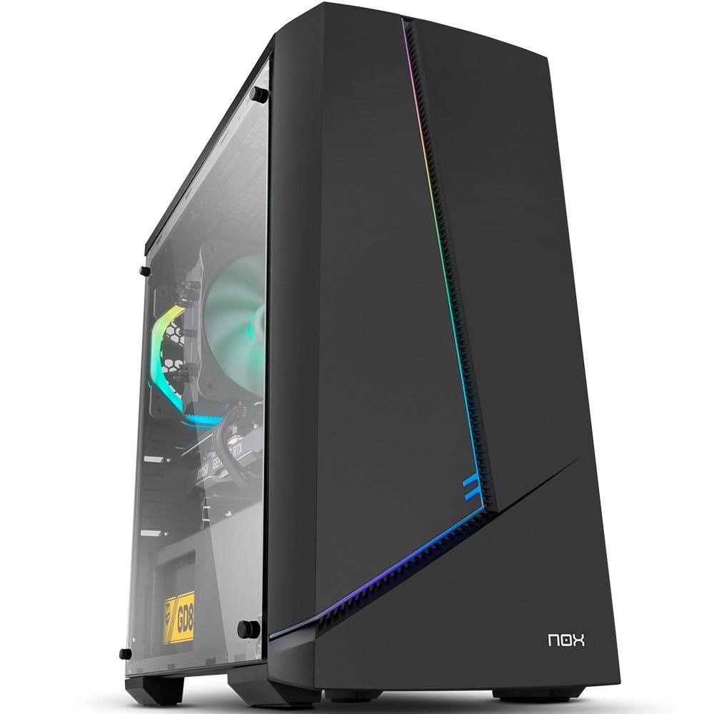 Gabinete Gamer NOX Infinity Alpha, ARGB Rainbow, Lateral em Vidro, 1x Cooler, Preto - NXINFINTYALPHA Gabinete Gamer NOX Infinity Alpha, ARGB Rainbow, Lateral em Vidro, 1x Cooler, Preto - NXINFINTYALPHA