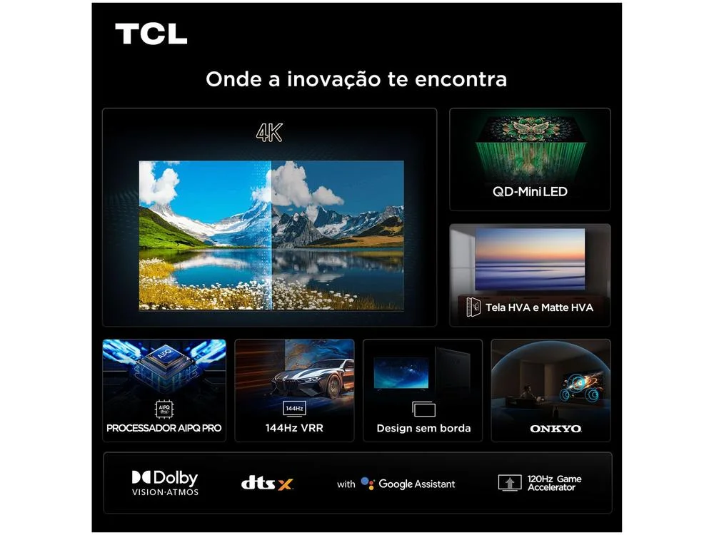 Smart TV 55" TCL 4K UHD MiniLED 55C6K 120Hz Google TV AiPQ Google Assistente 4 HDMI 2 USB Smart TV 55" TCL 4K UHD MiniLED 55C6K 120Hz Google TV AiPQ Google Assistente 4 HDMI 2 USB