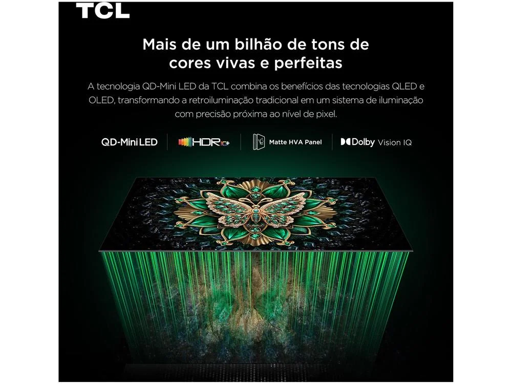 Smart TV 55" TCL 4K UHD MiniLED 55C6K 120Hz Google TV AiPQ Google Assistente 4 HDMI 2 USB Smart TV 55" TCL 4K UHD MiniLED 55C6K 120Hz Google TV AiPQ Google Assistente 4 HDMI 2 USB