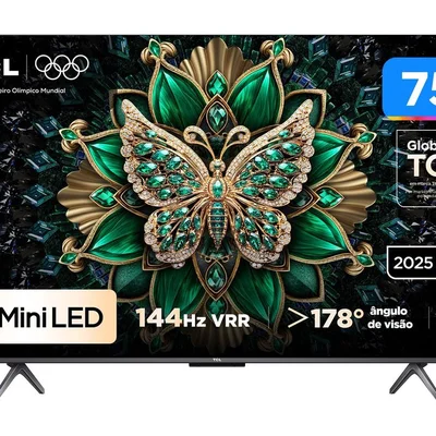 Smart TV 75" TCL 4K UHD MiniLED 75C6K 120Hz Google TV AiPQ Google Assistente 4 HDMI 2 USB