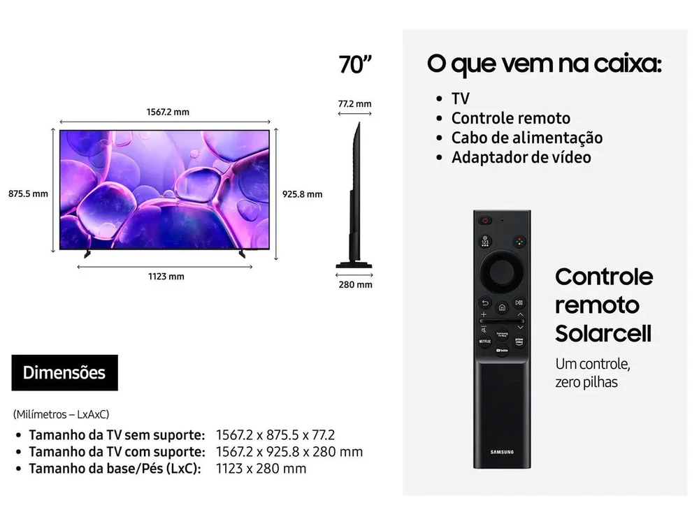 Smart TV 70"" Samsung UHD 4K Crystal U8500F UN70U8500FGXZD Tizen 2025 - view 7