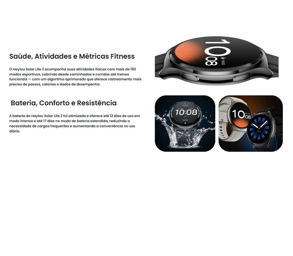 Smartwatch Haylou Solar Lite 2 Hcr01, Tela AmoLED 1,43, Chamadas, 1 Atm, Assistente De Voz - Preto Smartwatch Haylou Solar Lite 2 Hcr01, Tela AmoLED 1,43, Chamadas, 1 Atm, Assistente De Voz - Preto