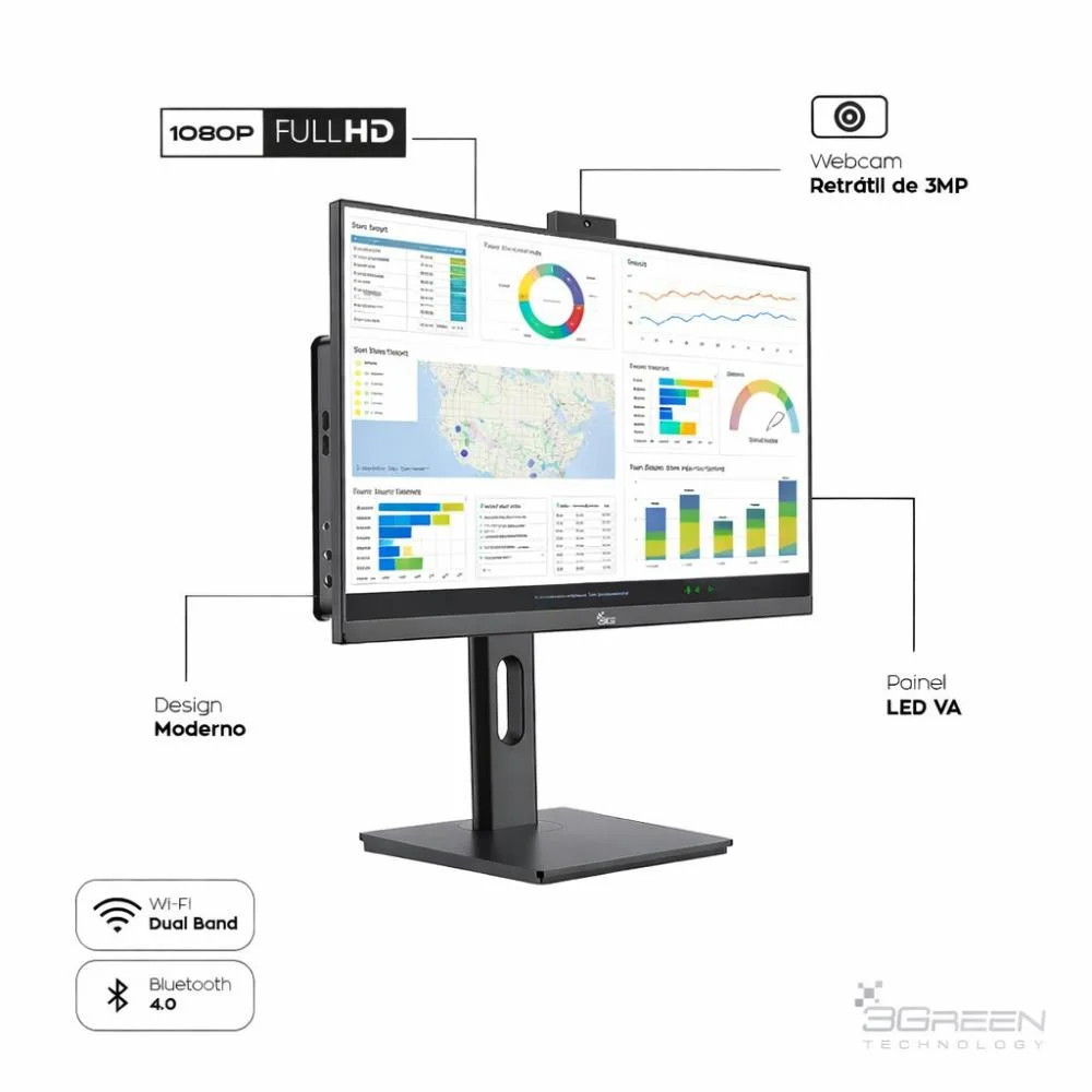 "Computador All In One 3green 24"", Intel Core i7, 16gb, SSD 1TB, Webcam, Wi-fi, Ajuste De Altura E Rotação" - view 2