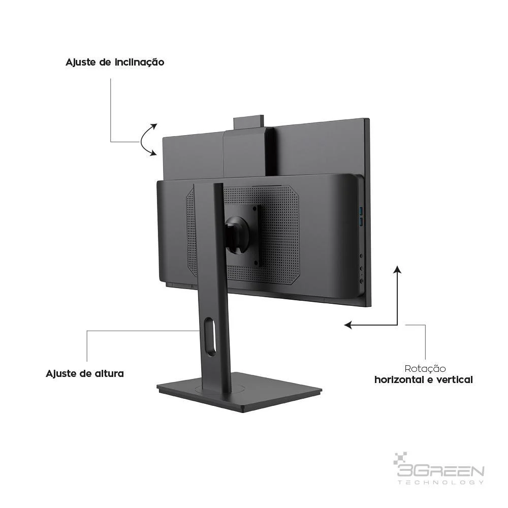 "Computador All In One 3green 24"", Intel Core i7, 16gb, SSD 1TB, Webcam, Wi-fi, Ajuste De Altura E Rotação" - view 4