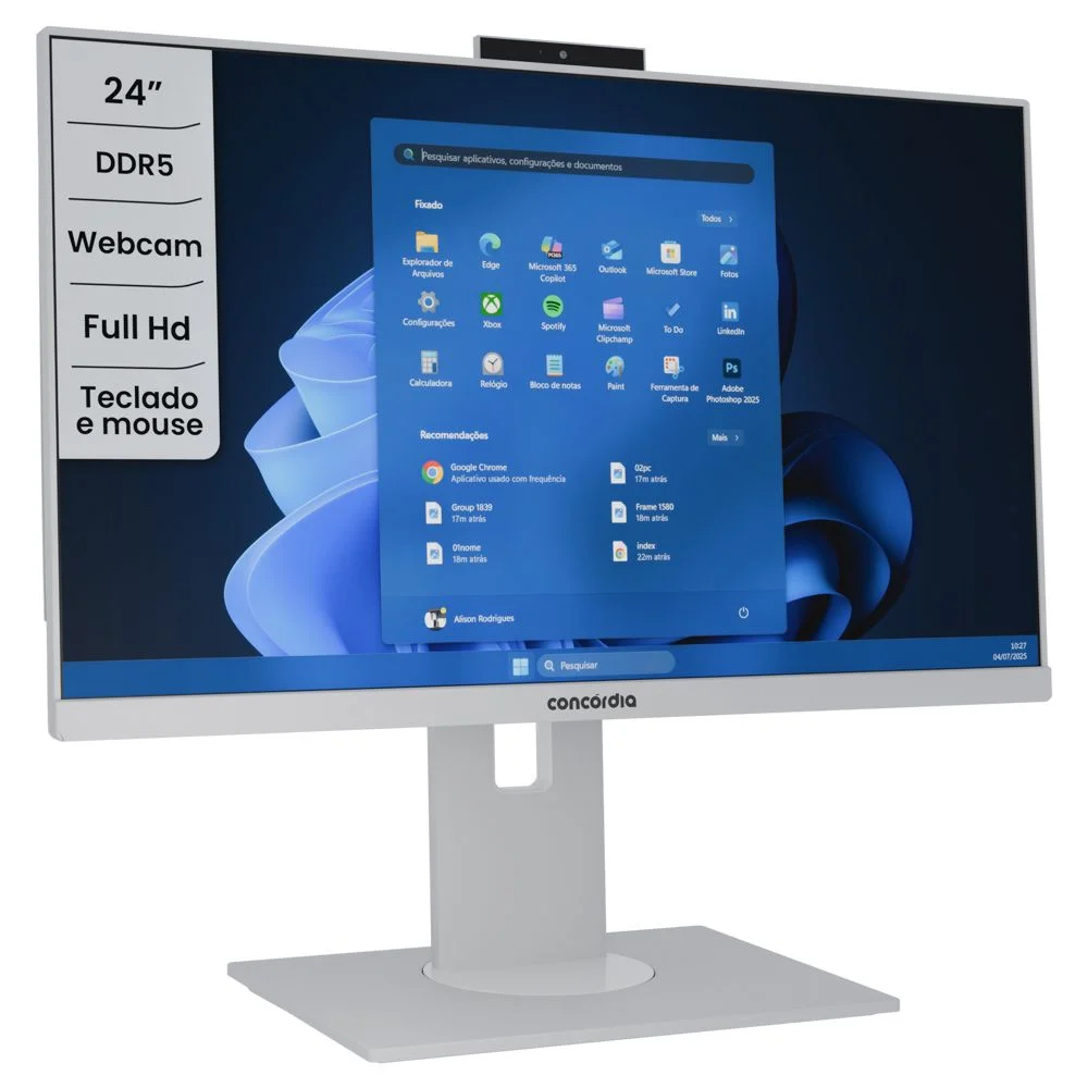 "Computador All In One Concórdia Core i3 14100 8GB Ddr5  SSD 256gb 23.8"" Full Hd  Webcam Wifi Freedos Branco" em Campinas
