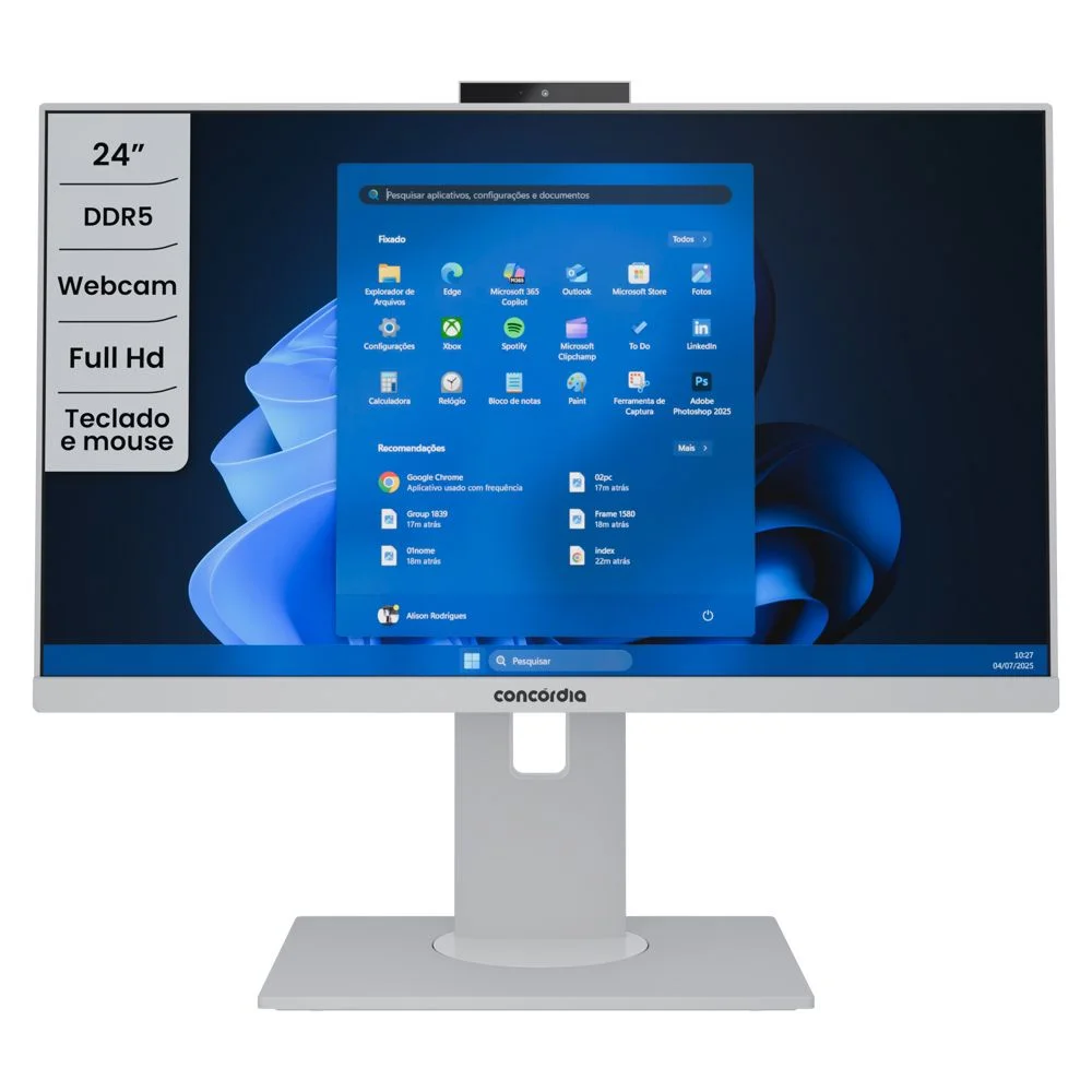 "Computador All In One Concórdia Core i3 14100 8GB Ddr5  SSD 256gb 23.8"" Full Hd  Webcam Wifi Freedos Branco" em Campinas - foto 3