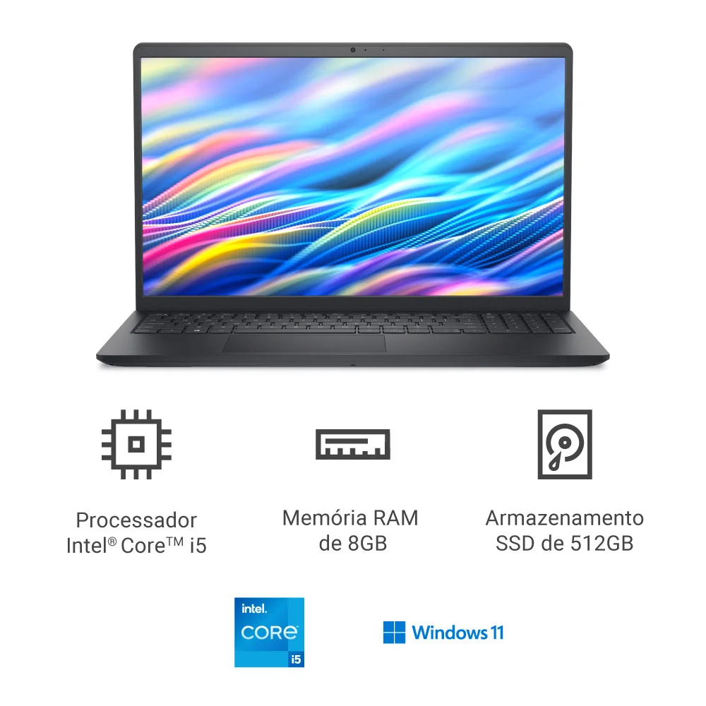 Notebook Dell 15 Dc15-i51334u-m50 15.6" Full Hd 13ª Gen Intel Core i5 8GB 512gb SSD Win 11 Preto Carbono Notebook Dell 15 Dc15-i51334u-m50 15.6" Full Hd 13ª Gen Intel Core i5 8GB 512gb SSD Win 11 Preto Carbono