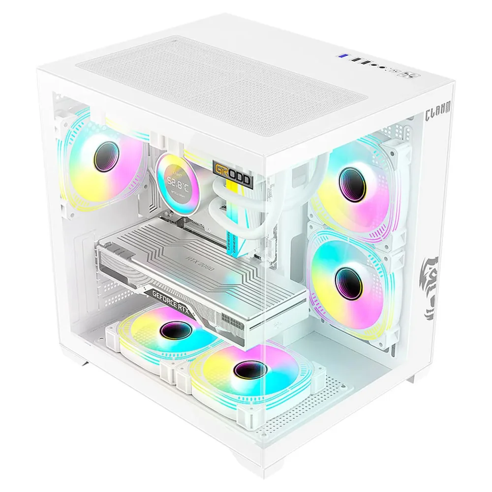 Gabinete Gamer Branco Clanm Grodd Snow mATX Vidro Temperado 3mm 1HD 3SSD 7 Fans USB 3.0 Gabinete Gamer Branco Clanm Grodd Snow mATX Vidro Temperado 3mm 1HD 3SSD 7 Fans USB 3.0
