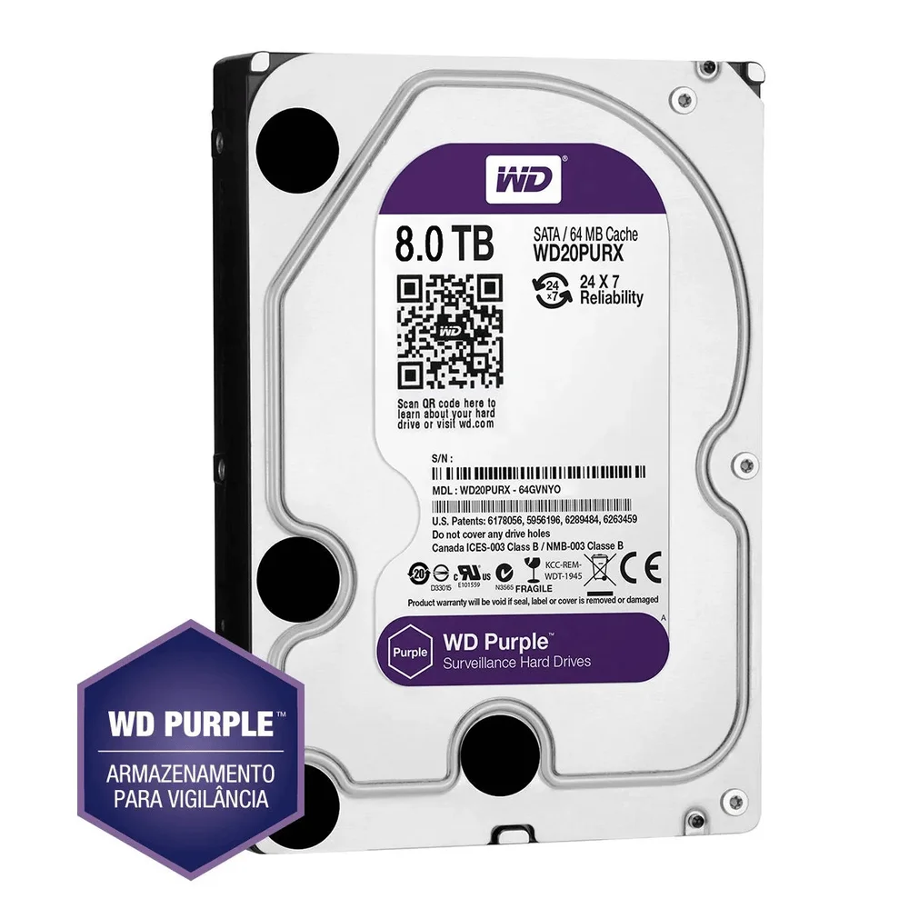 "Hd WD 8tb Wd Purple Surveillance 3.5"" Sata 3 5640rpm Câmera Segurança" - view 3
